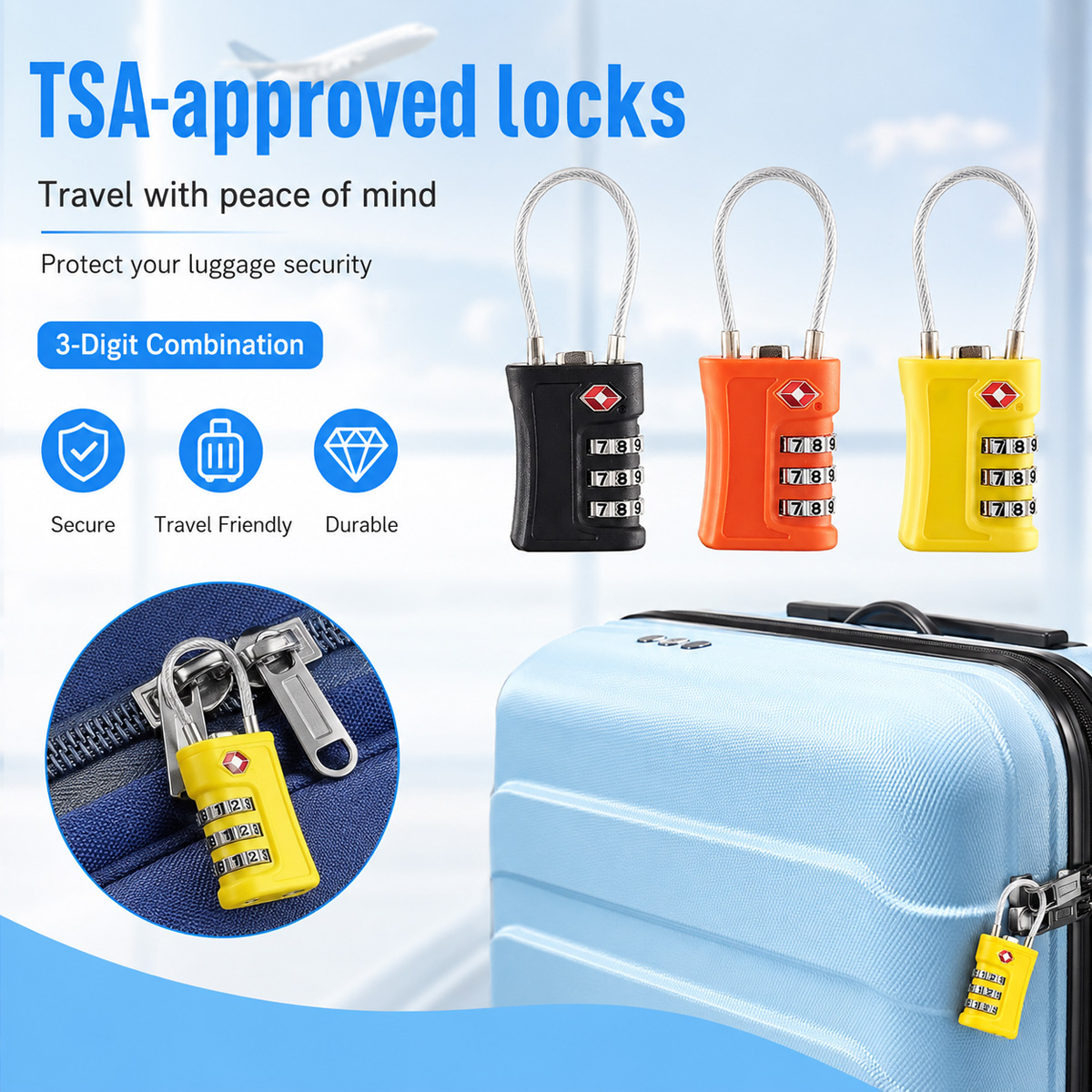 Outdoor Sport Backpack - TSA Approved Luggage Lock 3 Digit