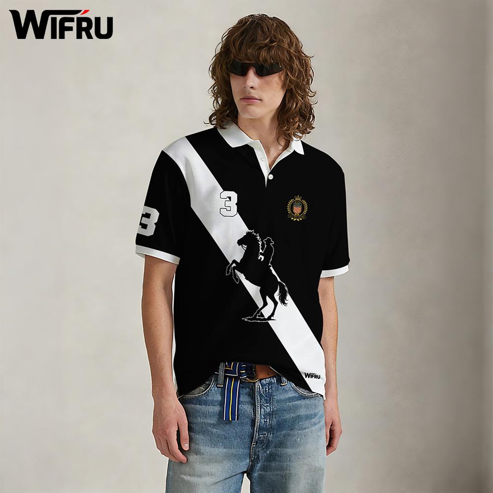 Polo Shirt Equestrian - New Black And White Stripe Polo